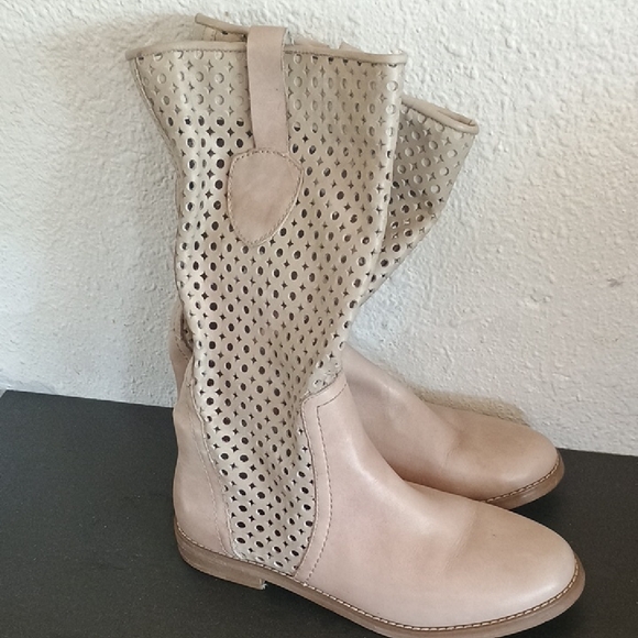 Stylish Beige Perforated Boots - Picture 1 of 6